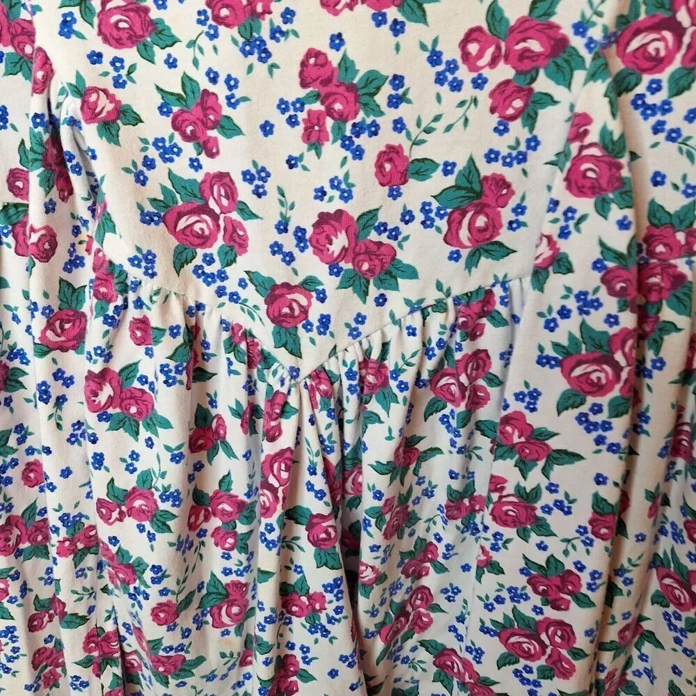 Polly Flinders Girls Drop Waist Dress Pink Floral Sashes Puff Sleeve Sz ??‎ VTG